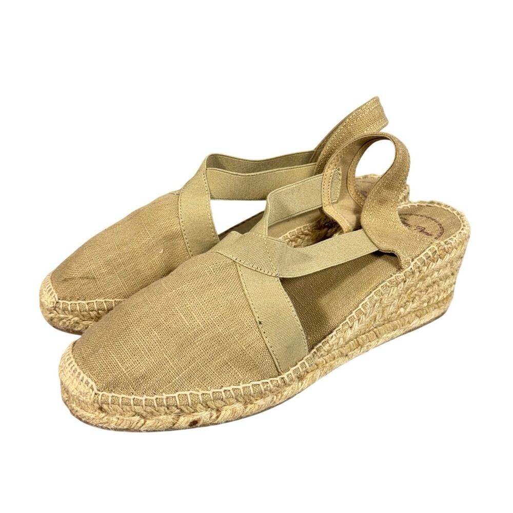 Toni Pons Origins Tremp Espadrille Wedge Sandals Linen Khaki Size 38 Spain Boho